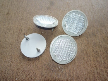 4x Rückstrahler Groß Reflektor Strahler vorne Weiß Rund DDR 85 mm Prüfzeichen