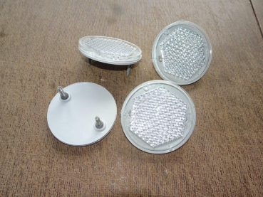 4x Rückstrahler Groß Reflektor Strahler vorne Weiß Rund DDR 85 mm Prüfzeichen