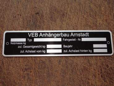 Typenschild Aluminium Anhängerbau Arnstadt