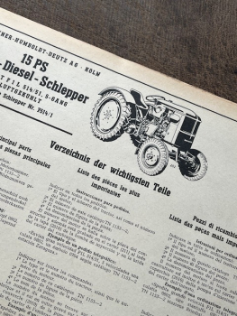 Klöckner Humboldt-Deutz AG Original Ersatzteil-Preisliste Deutz-Diesel-Schlepper F1L514/51 5 Gang
