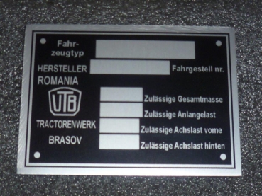 Typenschild UTB 5 cm x 7 cm  Aluminium