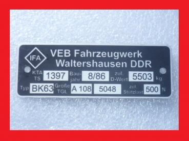 Typenschild Anhängekupplung BK63 A108 DDR IFA