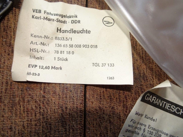 KFZ - Handlampe  Handleuchte DDR NVA Trabant Wartburg B1000 IFA F9 F8 W50 Neu