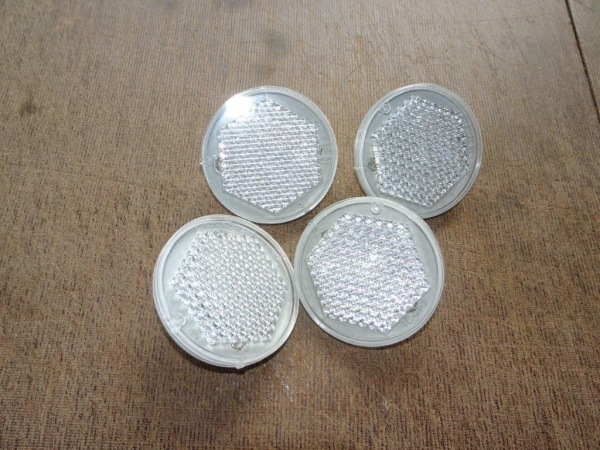 4x Rückstrahler Groß Reflektor Strahler vorne Weiß Rund DDR 85 mm Prüfzeichen