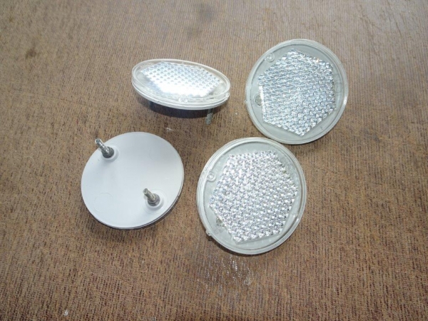 4x Rückstrahler Groß Reflektor Strahler vorne Weiß Rund DDR 85 mm Prüfzeichen