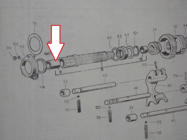 Kunststoff Buchse in der Hohlwelle Getriebe TIH UTB Fiat