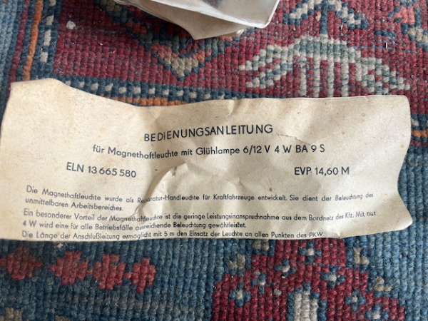 Magnethaftleuchte original DDR incl. Anleitung + Beutel
