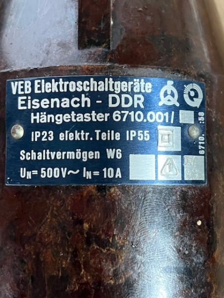 Steuerflasche Hängetaster VEB Geschwenda SFG1000 FM1000 DDR Bakelit