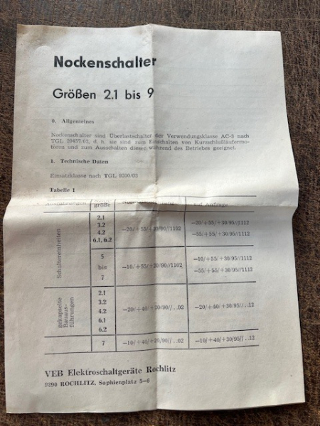 Nockenschalter VEB Elektroschaltgeräte Rochlitz Stern Dreieck Schalter