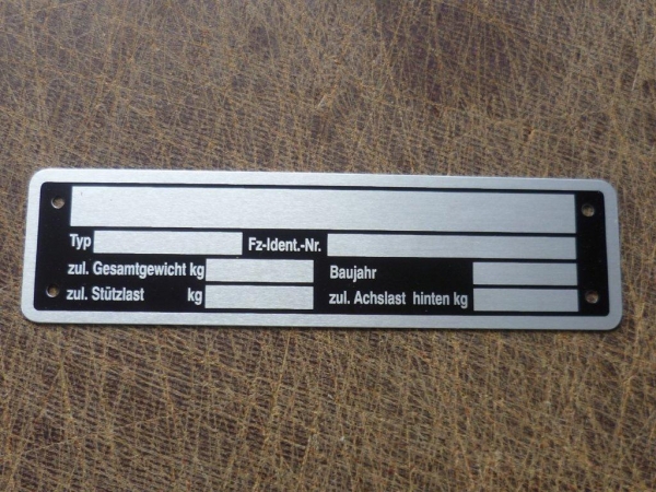 Typenschild für Anhänger