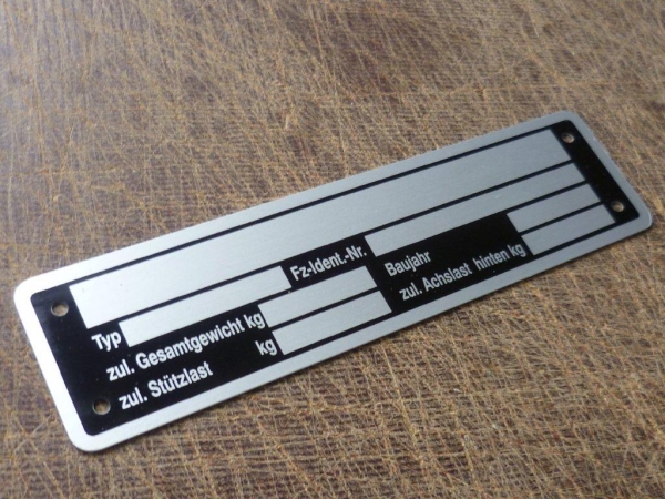 Typenschild für Anhänger
