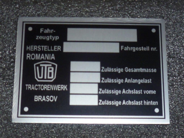 Typenschild UTB 5 cm x 7 cm  Aluminium