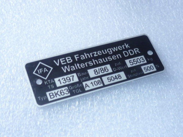Typenschild Anhängekupplung BK63 A108 DDR IFA
